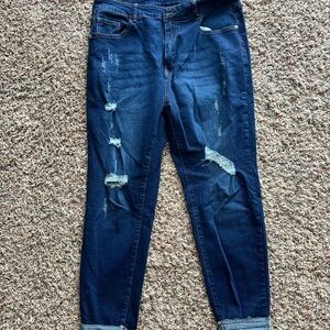 SHEIN Dark Blue Distressed Skinny Jeans